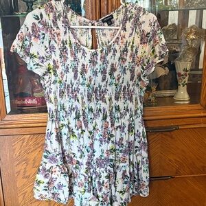 Torrid White Floral Blouse